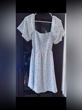 Princess Polly Light Blue Floral Puff-Sleeve Midi Dress